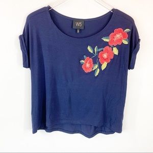 W5 | Blue Top with Floral Embroidery size small